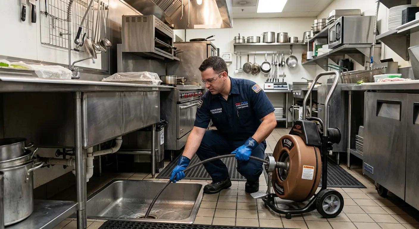 Commercial drain cleaning service in a restaurant kitchen in Marathon