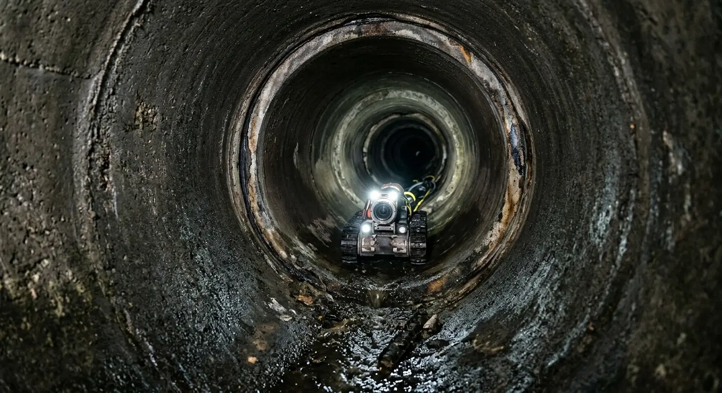 Robotic sewer camera inspecting pipe interior for Sewer Line Cleaning in Marathon